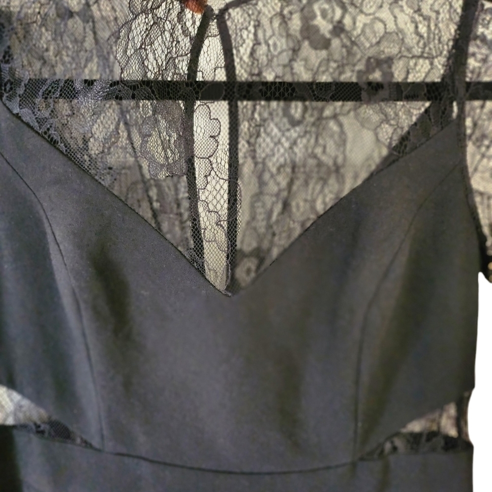 Aidan Mattox Maxi Long Sleeves Lace Bodice Evening Dress w/Slit Size 4 Black NWT - Picture 10 of 16